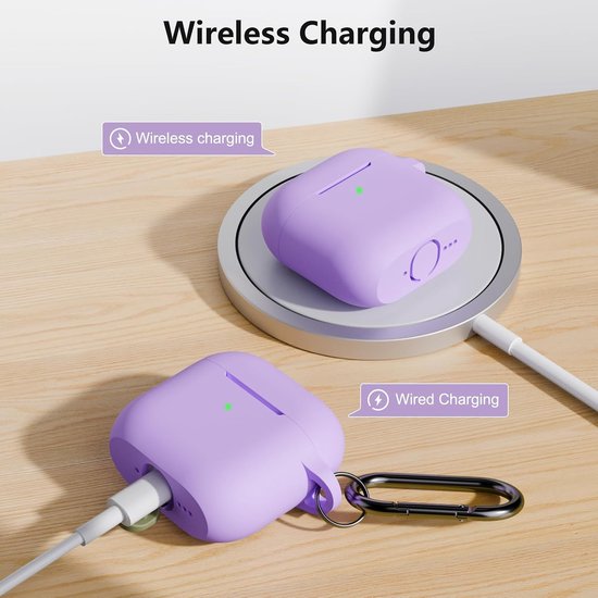 Hoes compatibel voor AirPods 4e generatie met reinigingsset, zachte siliconen full body schokabsorberende beschermhoes voor Airpods 4 2024 met reinigingspen en karabijnhaak, lichtpaars — afbeelding 4