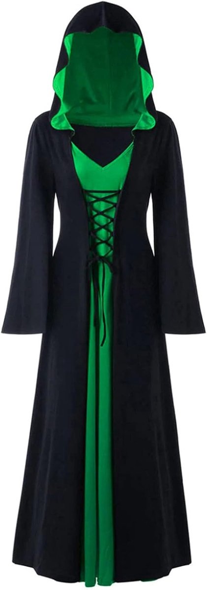 Heksenjurk, Halloween vampierkostuum voor dames, grote maten, renaissancekostuum voor dames, middeleeuwse jurk (groen, XL)