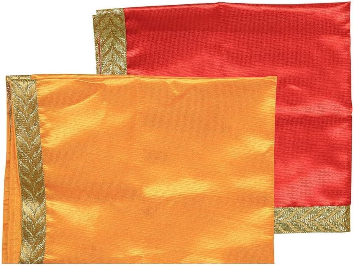 Set of 2 Mat Aasan Small Pooja Mat Aasan Pooja Cloth Decorative (Size:-12 Inches X 12 Inches,) for Indian Traditional Multipurpose Festival Pooja Ganesha Decorations Item(Red and Yellow)