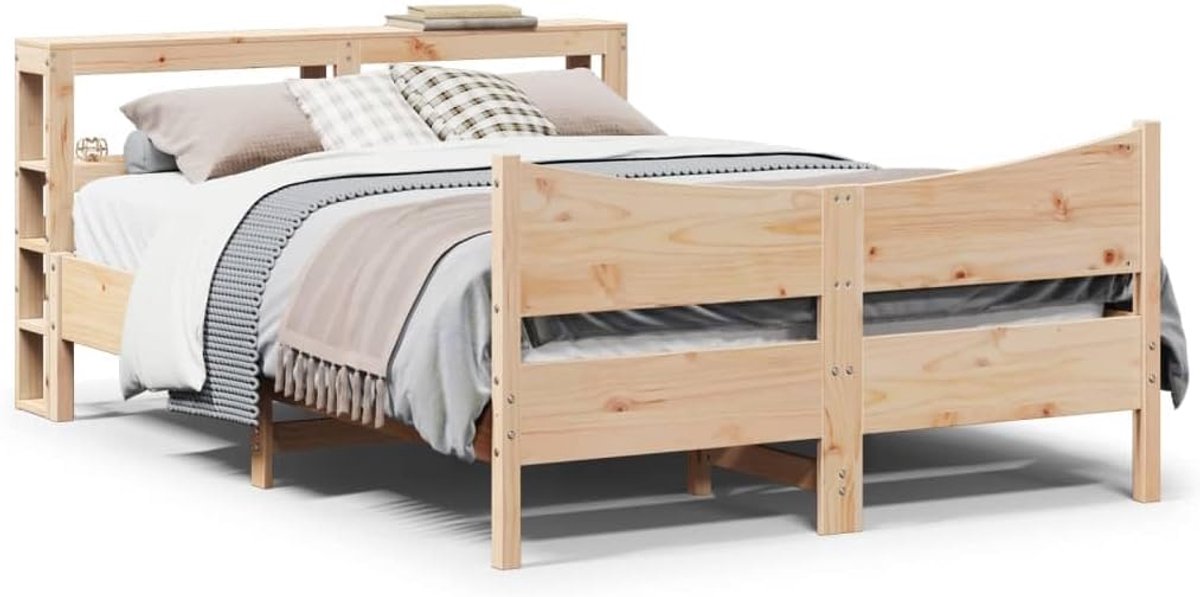 Grenenhout opbergbed met 2 schappen 140x200 cm naturel