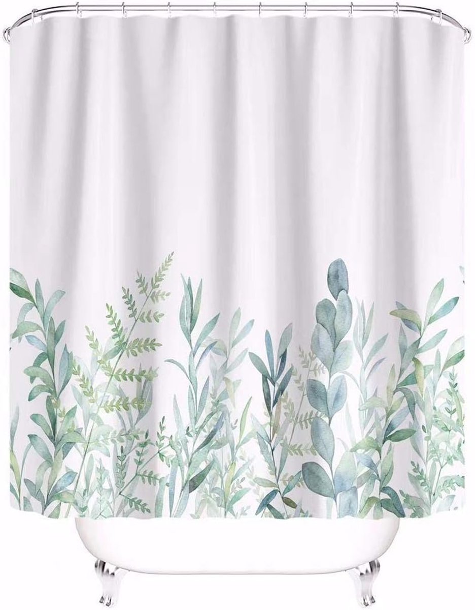 DAS DESIGN Douchegordijn Groene Bladeren Bloemen Planten Badkamer Textiel Gordijn met Anti-Schimmel Effect Wasbaar Douchegordijn Badkuip Inclusief 12 C-Ringen met Gewicht Onderkant 180 x 180 cm (B
