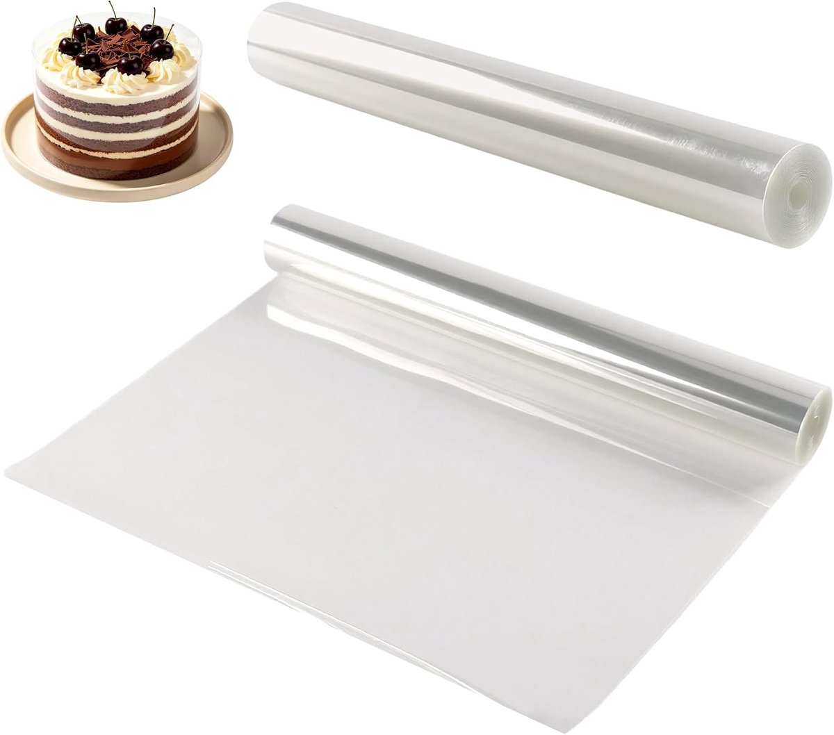 2 rollen taartrandfolie 30 cm x 10 m, transparante acetaatfolie van PET