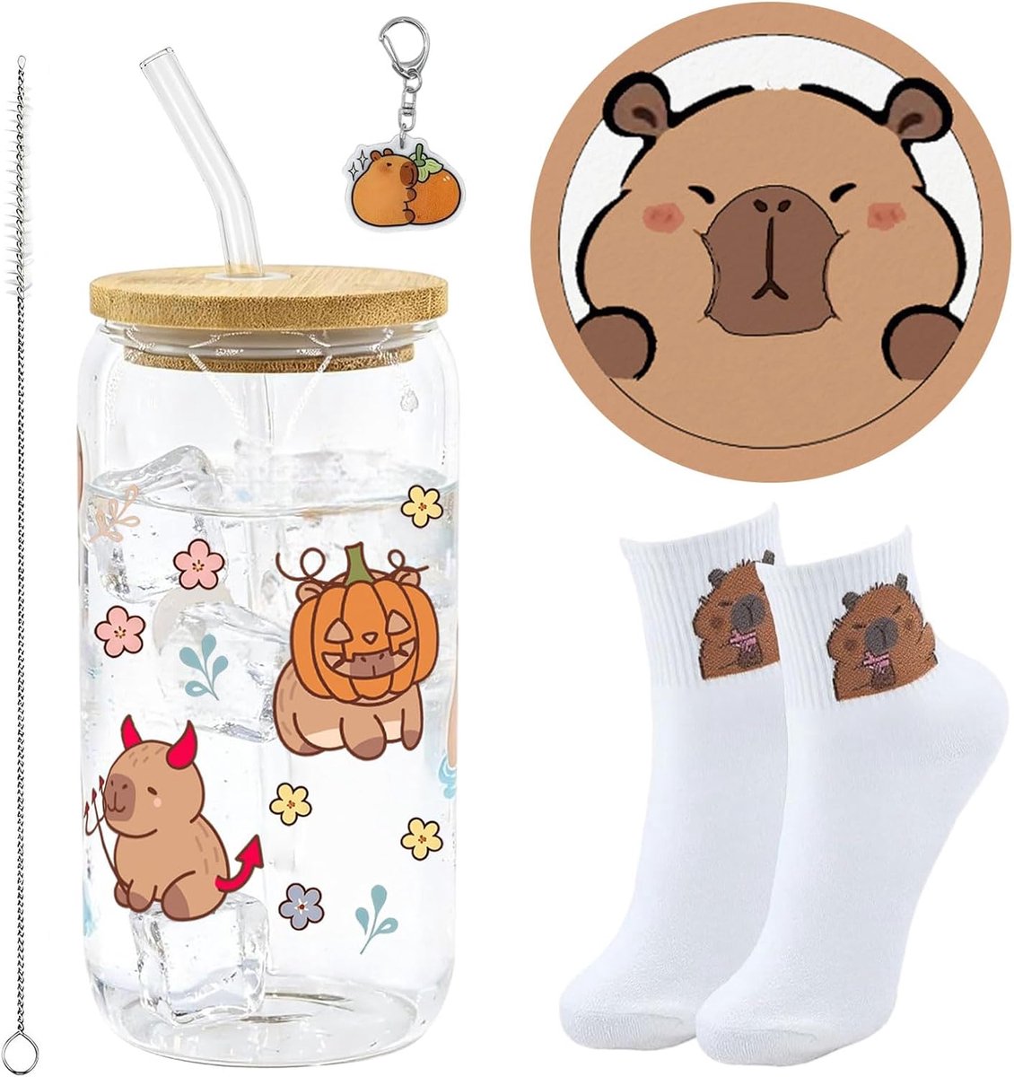 Beker met Deksel 500ml, Cadeauset met Capybara Sokken