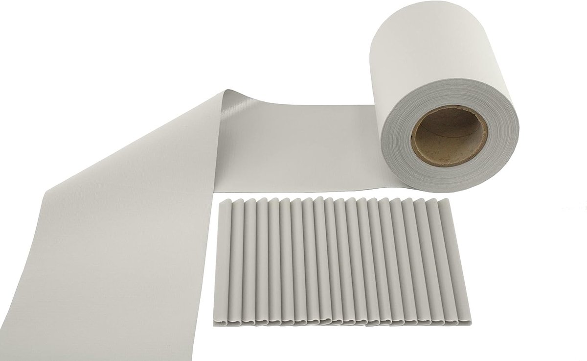 Stroken hek folie voor staafmattenhek grijs MATT 650 g/m² 35m x 19 cm incl. bevestigingsclips RAL 7038 privacy strepen