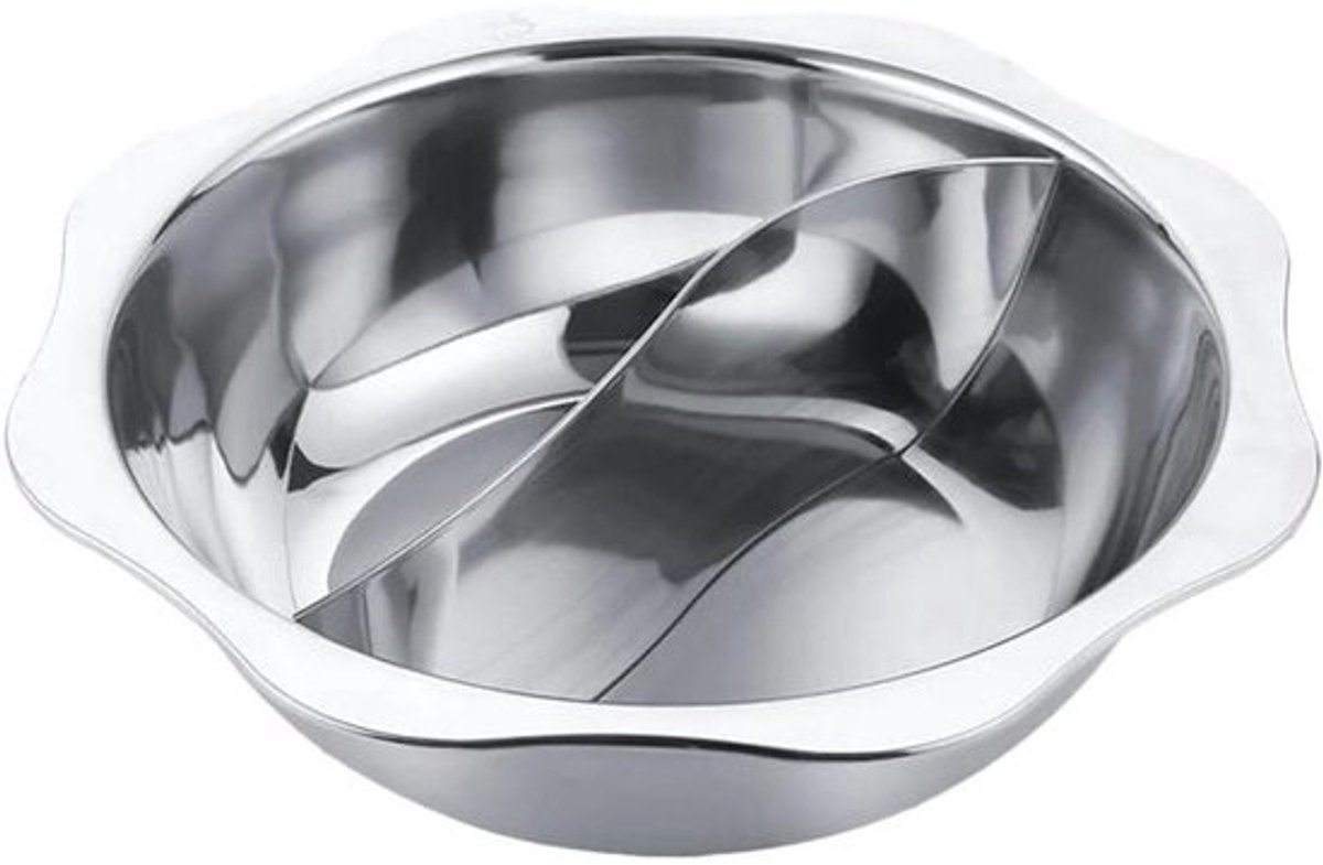 Roestvrijstalen Hot Pot - Kookpan met schot - Gezellig Tafelen - Dubbelzijdig Koken - 36x36CM - Zilver