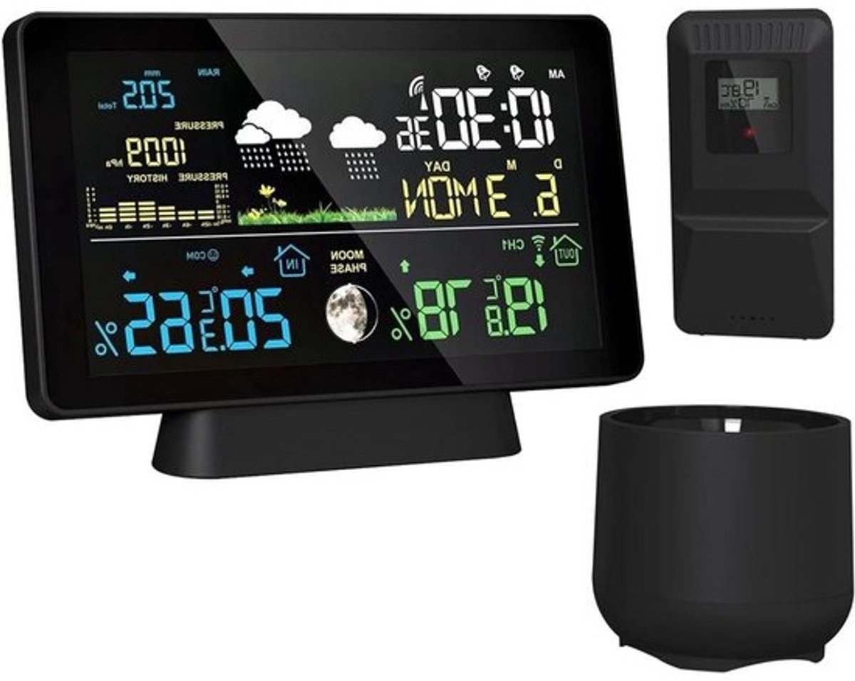 Digitaal Weerstation - Weerklok Kleurenscherm - Weersvoorspelling Thuis - Draadloze Buitenmeting - 100m Bereik - Wit