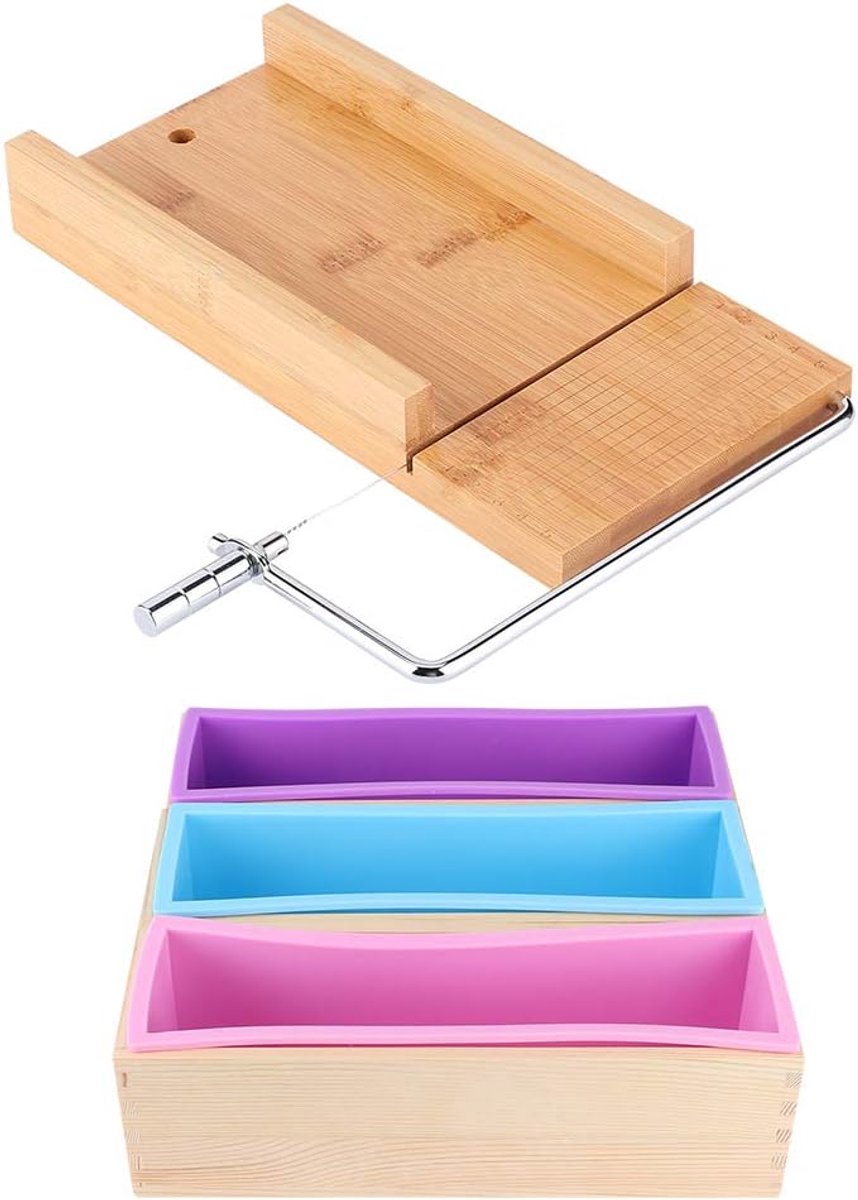 Dailygoods- Zeepmaker 1200 ml - Houten Kist - Siliconen Mallen - Handmatige Zeepsnijder - Keuken Gereedschap - Praktisch en Handig - Zeepkit