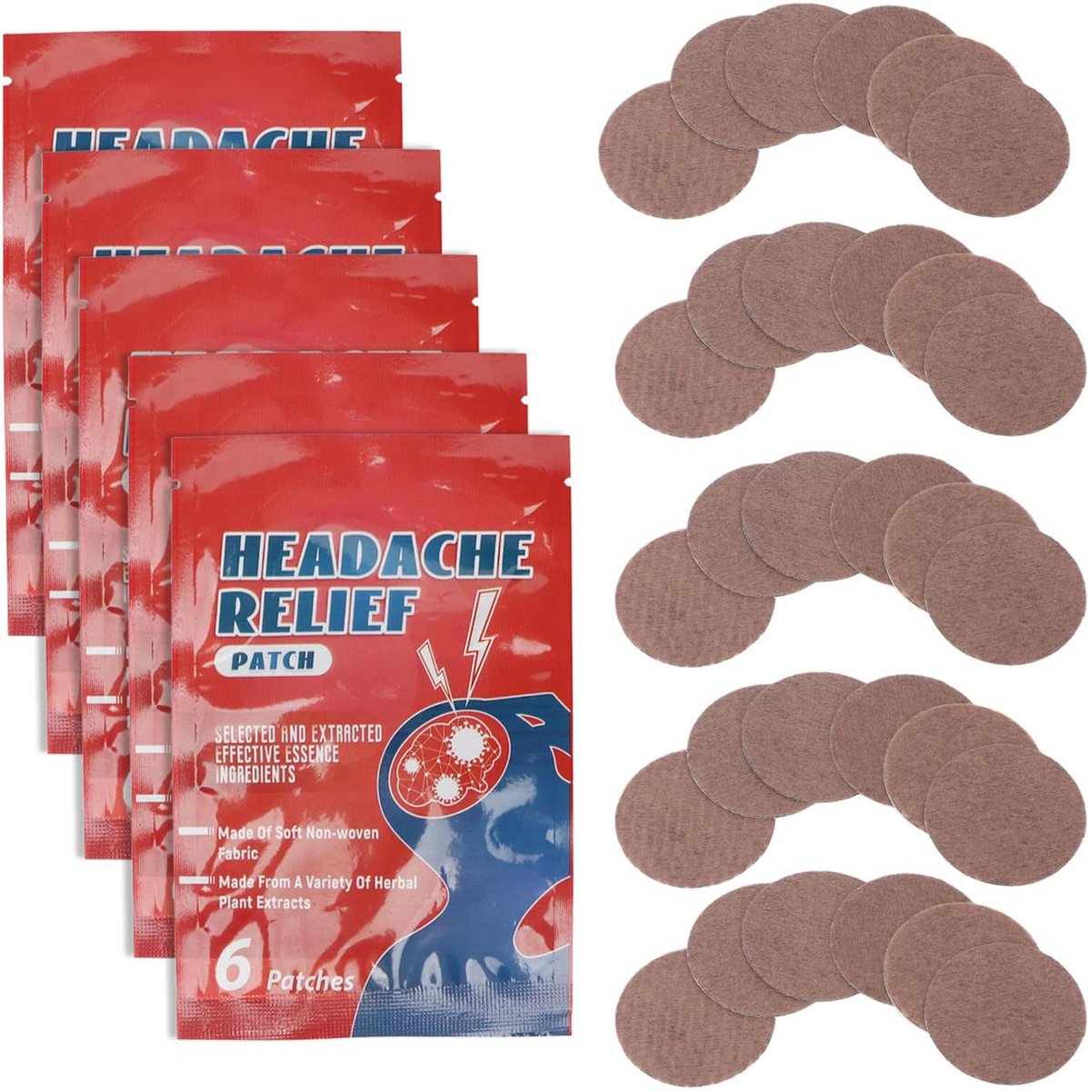 Dailygoods- Hoofdpijnpatch 30 stuks - Hoofdpijnverlichting - Plantenextract - Kalmerend - Acupoint Massage - Geschikt voor subgezondheid - Pijnpleiste