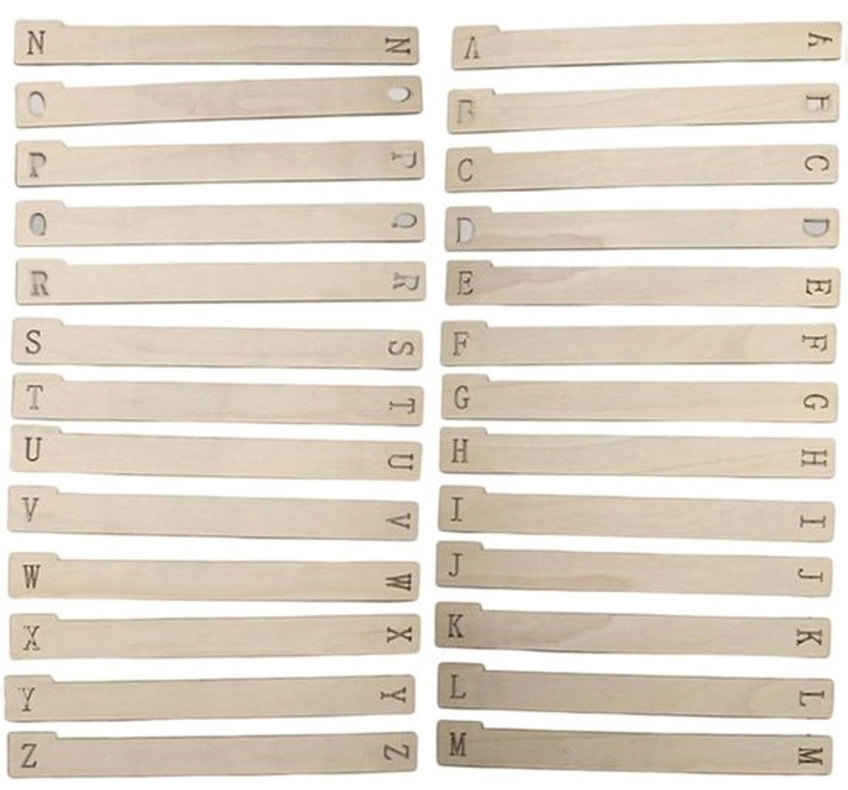 Houten Plaatverdelers - Opbergsysteem Albums - Muziek Ordenen - 26 Alfabetische Tabs - 35 x 4 x 6 cm - Houtkleur