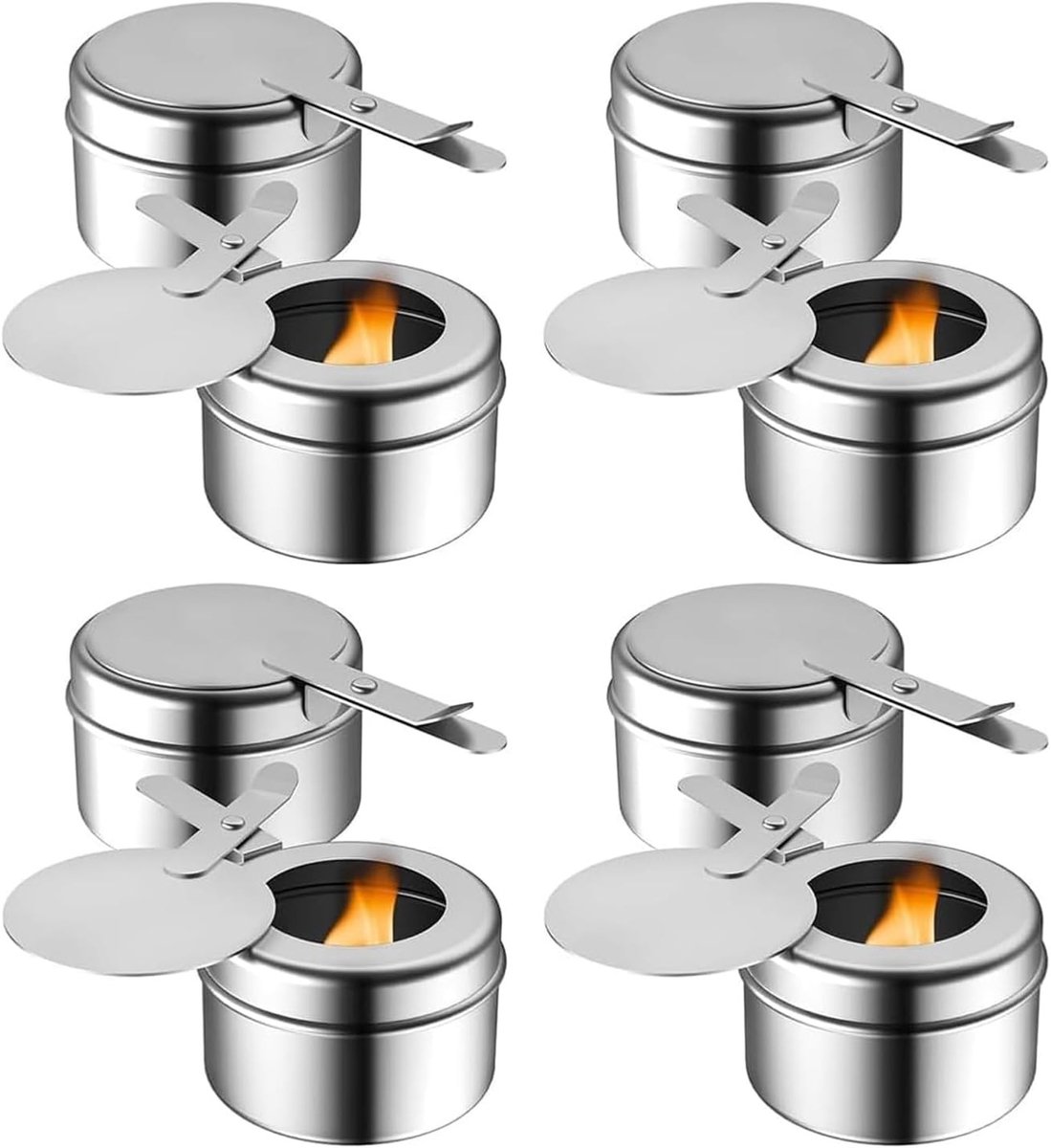 Brandpastahouders - Roestvrij Staal - 8 Stuks - Met Draaideksel en Vlamregelaar - Voor Fondue en Buffetten