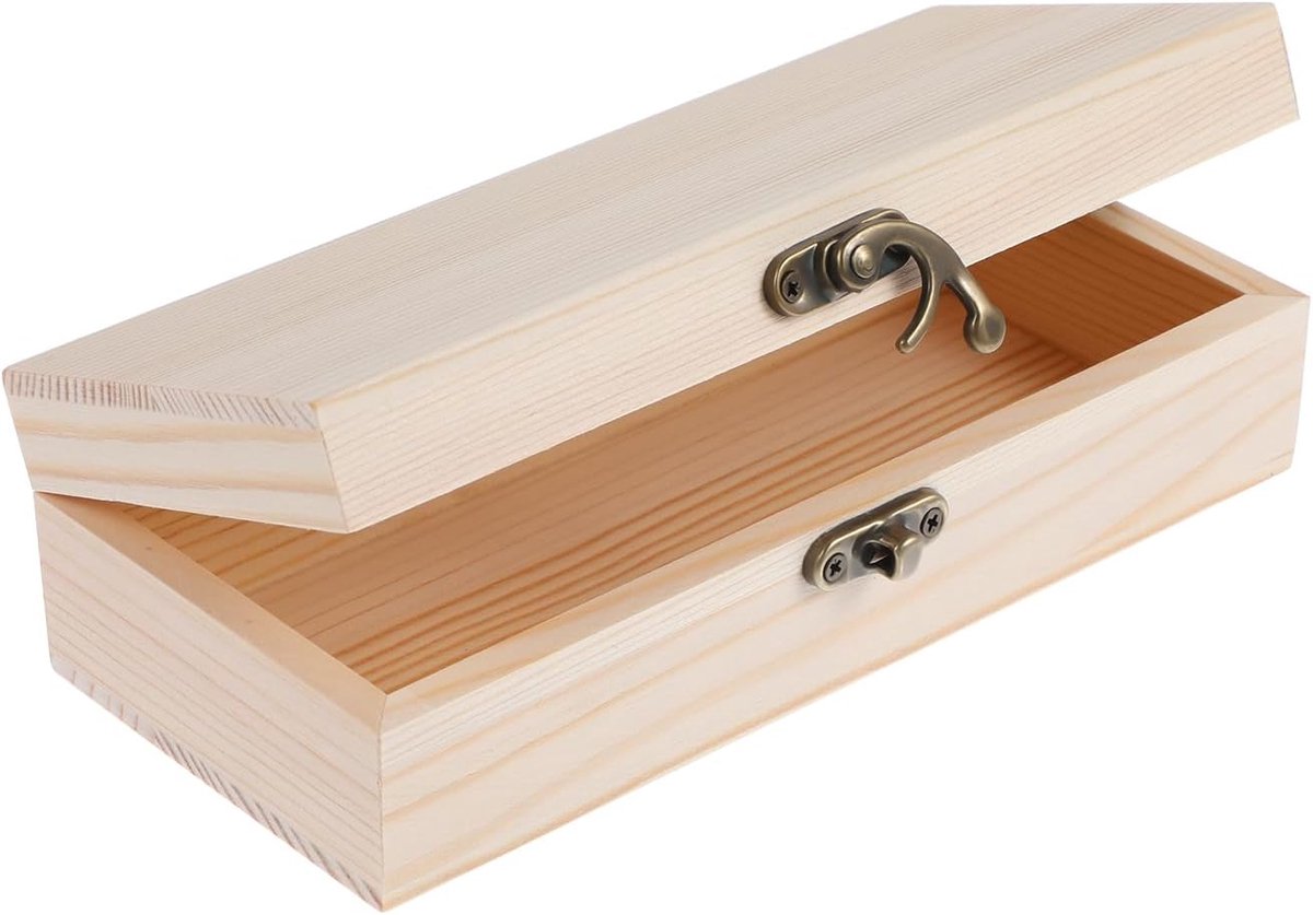 Dailygoods- Juwelendoos Ongelakt Hout - Houten Kist - Scharnierend Deksel - Knutselproject - Opslag voor Sieraden - Afmetingen 18x7,8x4,9cm - Opslagdo