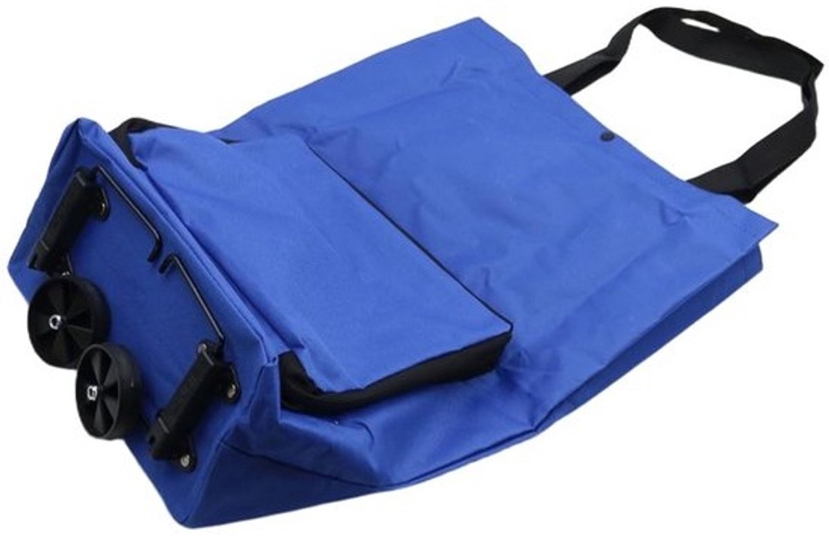 Opvouwbare Boodschappentas - Winkelwagen Tas - Boodschappen Doen - Met Afneembare Wielen - 40 x 48 cm - Blauw