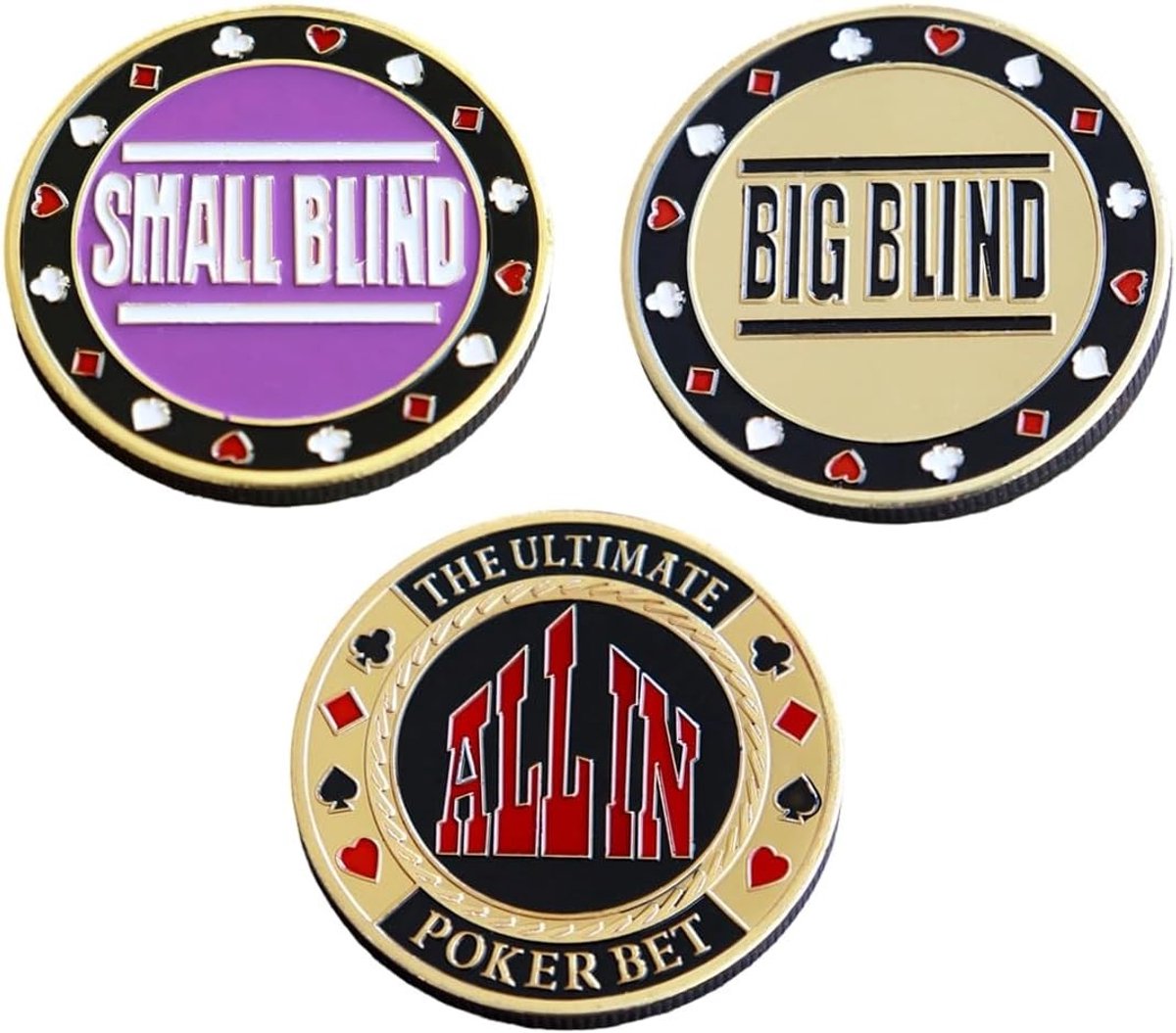 Set van 3 Pokerknoppen - Metalen Munten - 40 mm - Voor Texas Hold'em en Omaha Spellen