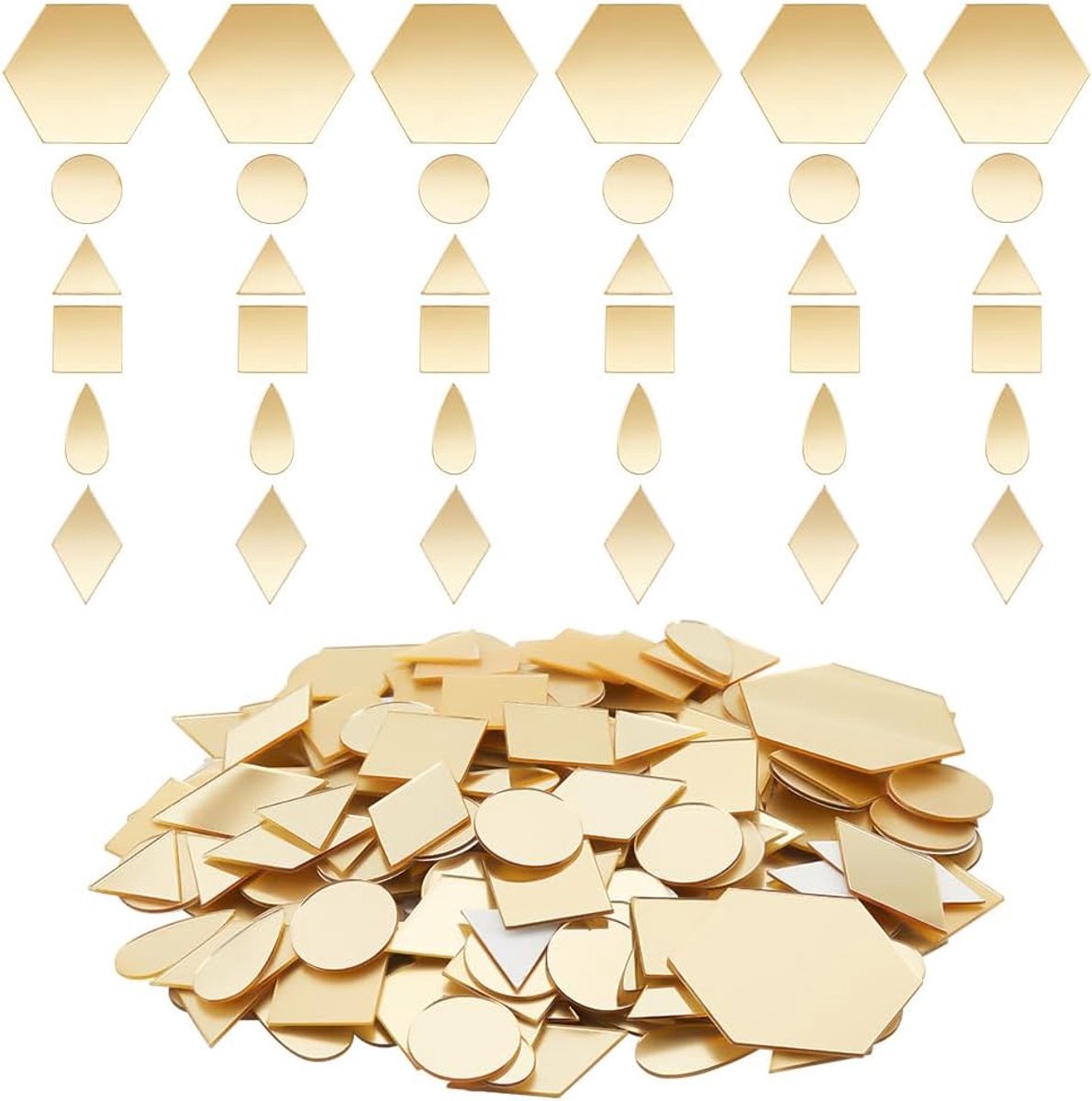 Dailygoods- Spiegelstickers 300 stuks - Gouden Mozaïek - Zelfklevende Acryl - Kleine Spiegelcirkels - Diverse Vormen - Voor Ambachten - Spiegelmozaïek