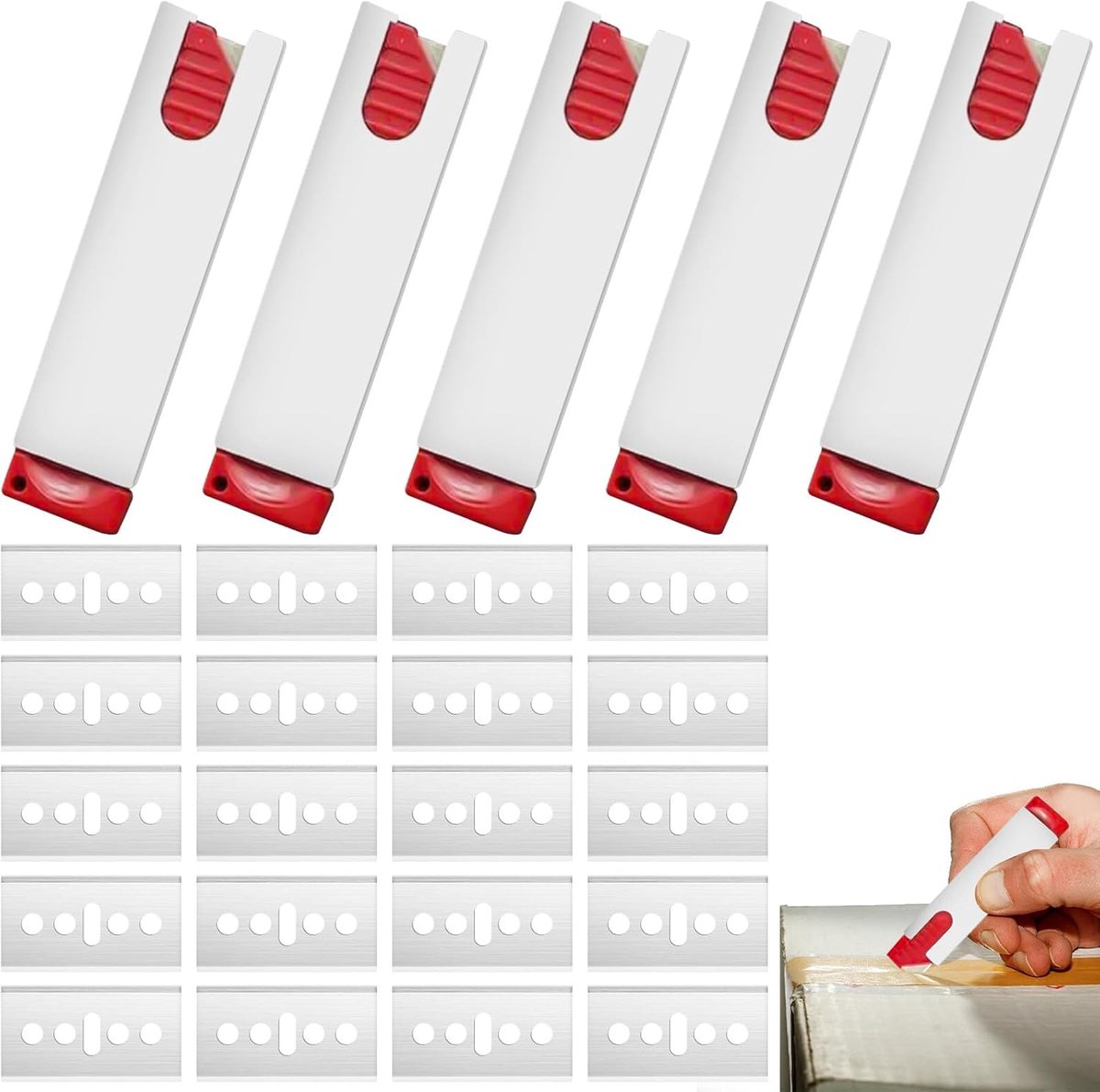 Dailygoods- Snijmes Set van 5 - Veiligheidssnijders - Automatische Mesvervanging - Precisie Snijden - Handzaam en Flexibel - Rood/Wit - Cutter