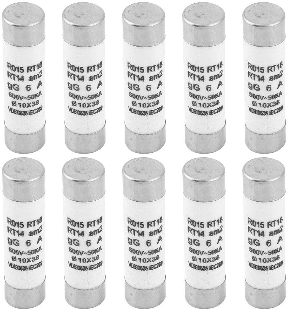 Dailygoods - Hoge Breaking Capaciteit - Smeltbare Elektrische Apparaten - Met Indicator - 10X38 Formaat - 6A Smeltbare Cilinder - Geschikt voor 380-50