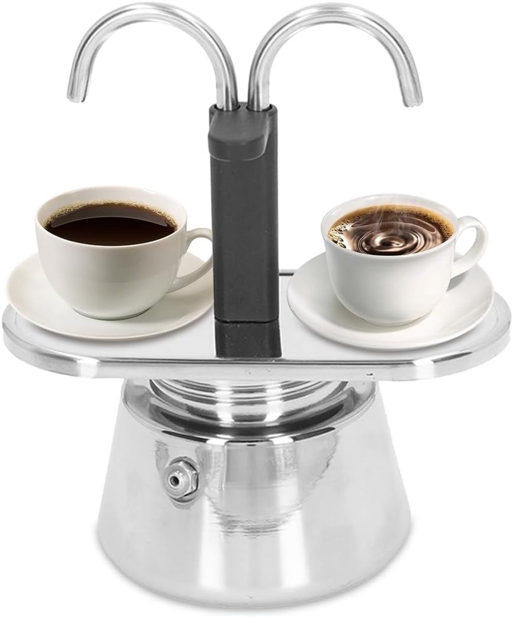 Moka Pot 100 Ml Roestvrijstalen Koffiezetapparaat Met Dubbele Pijp Verdikte Zeef En Anti-verbranding Antisliphandgreep - ShopVlot