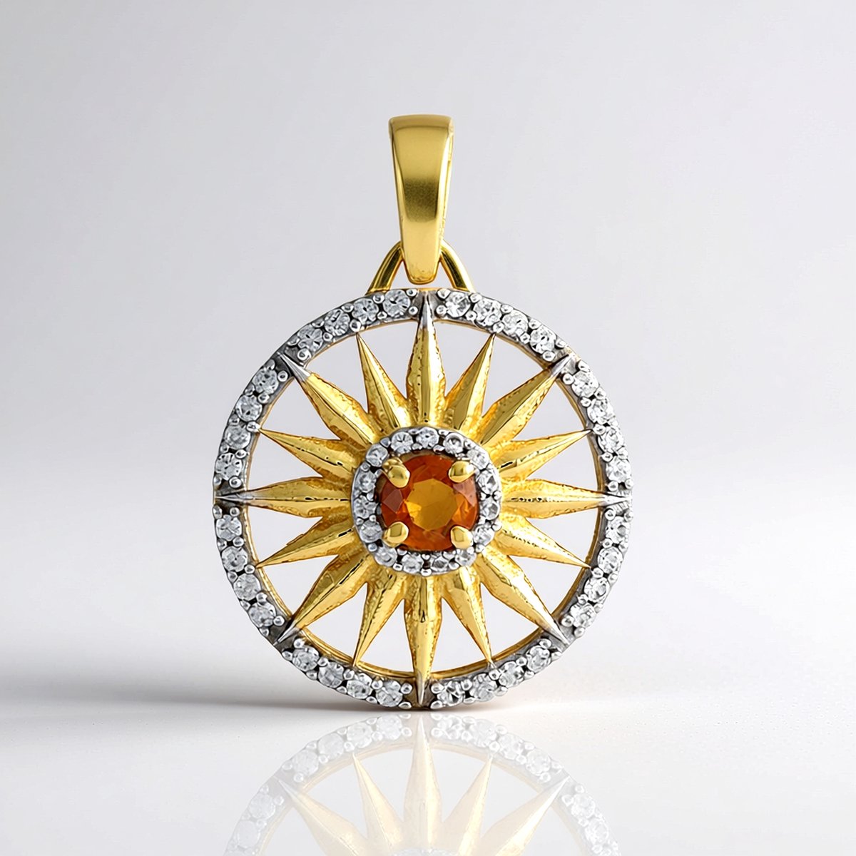 Cavill - Zilveren Hanger - 925 Sterling Zilver Verguld - Oranje Ronde Kyaniet 0,34 ct - 59 Rond Geslepen Zirkonia - Elegant & Handgemaakt