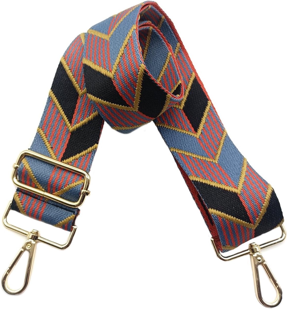 Schouderriem voor tas, 5 cm, brede riem, schoudertas, verstelbaar, schouderriem, handtas, schouderriem met goudkleurige gesp, voor dames, doe-het-zelf, schouderriem, accessoires (zwart/blauw), 08