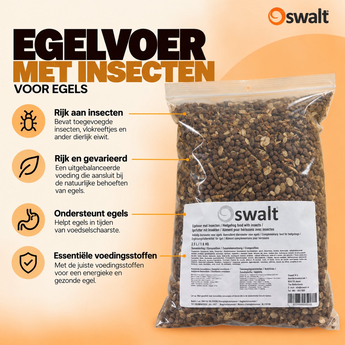 Oswalt - Egelvoer met Insecten 2.5L / 1.6KG - Egelvoer