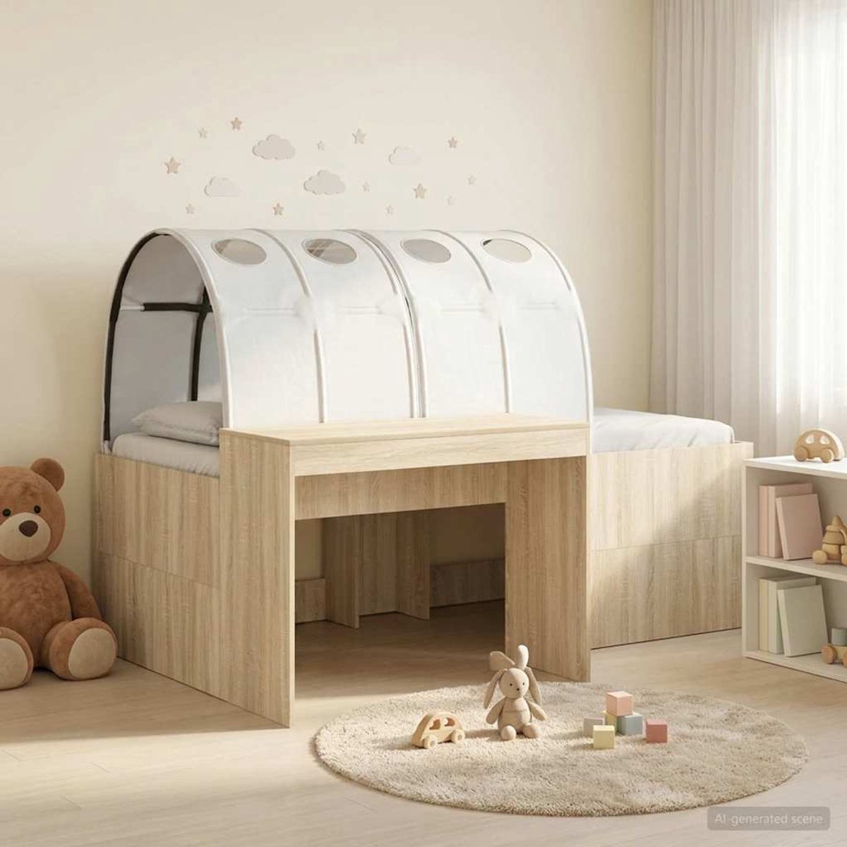 vidaXL Bed - met - Tunnel - 3 - st - Sonoma - Eiken - en - Zwart sonoma eiken en wit