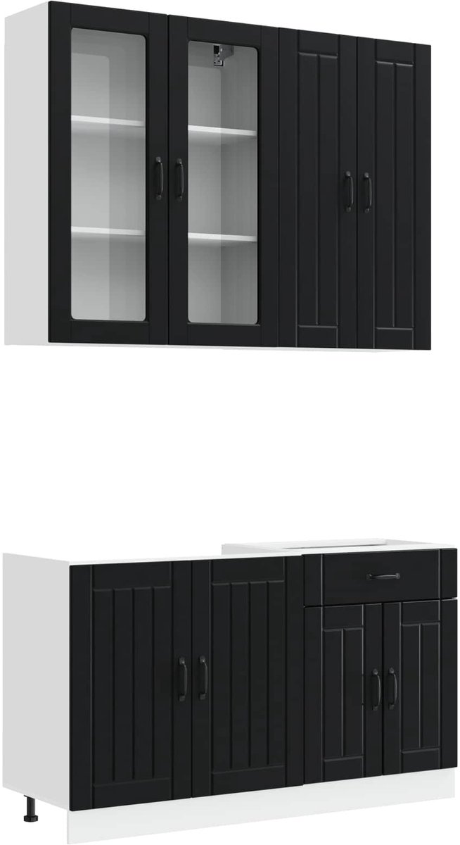 vidaXL Keukenblok - LUCCA - 4 - st - Zwart - Bewerkt - hout