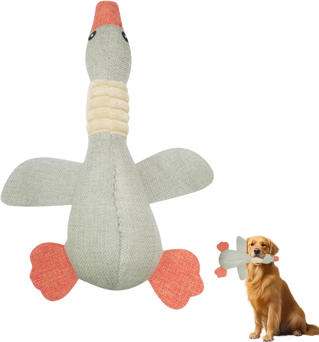 hondenspeelgoed van pluche, piepende eend, anti-stress, kauwspel voor agressieve honden, zacht en duurzaam voor puppy's en volwassen honden, grijs
