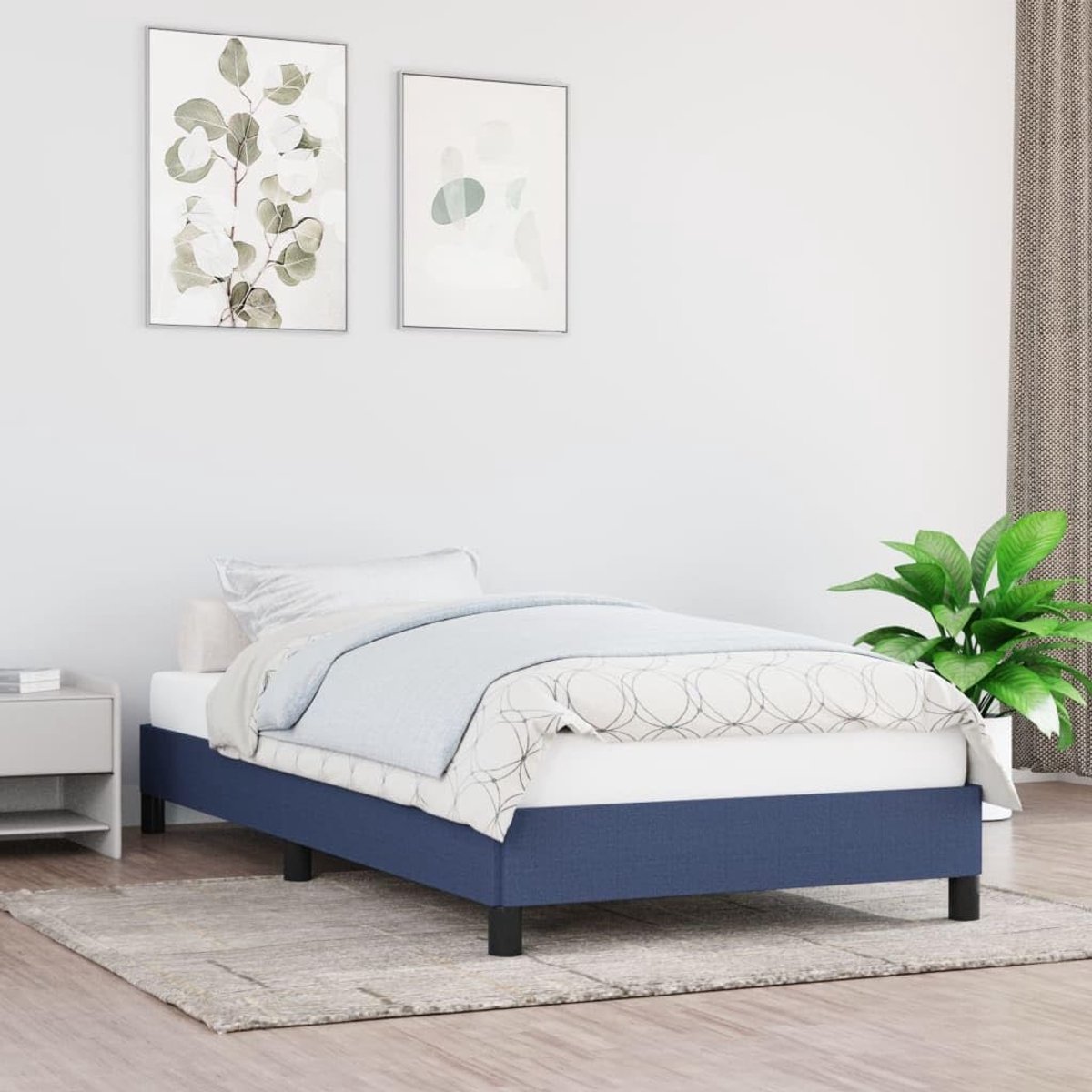 zonder matras 100x200 cm stof blauw stevig lattenbodem duplexbedframe slaapkamer ademend onderstel met voeten voor comfort en stabiliteit eenpersoonsbed voor volwassenen