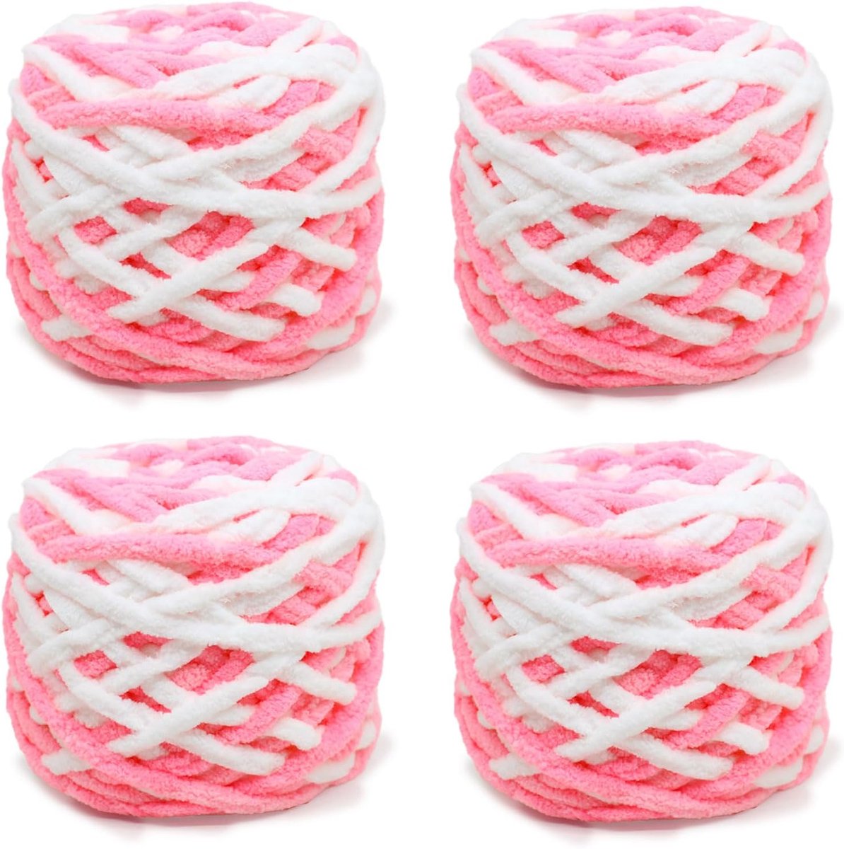 Gebreide Wollen bol, 4 x 100 g, Dikke Wolbol voor Naalden 7-8 mm, Dikke Haakwol, Ideaal Voor Het Breien van Mutsen, Sjaals, Truien en Pantoffels (Roze-Wit)