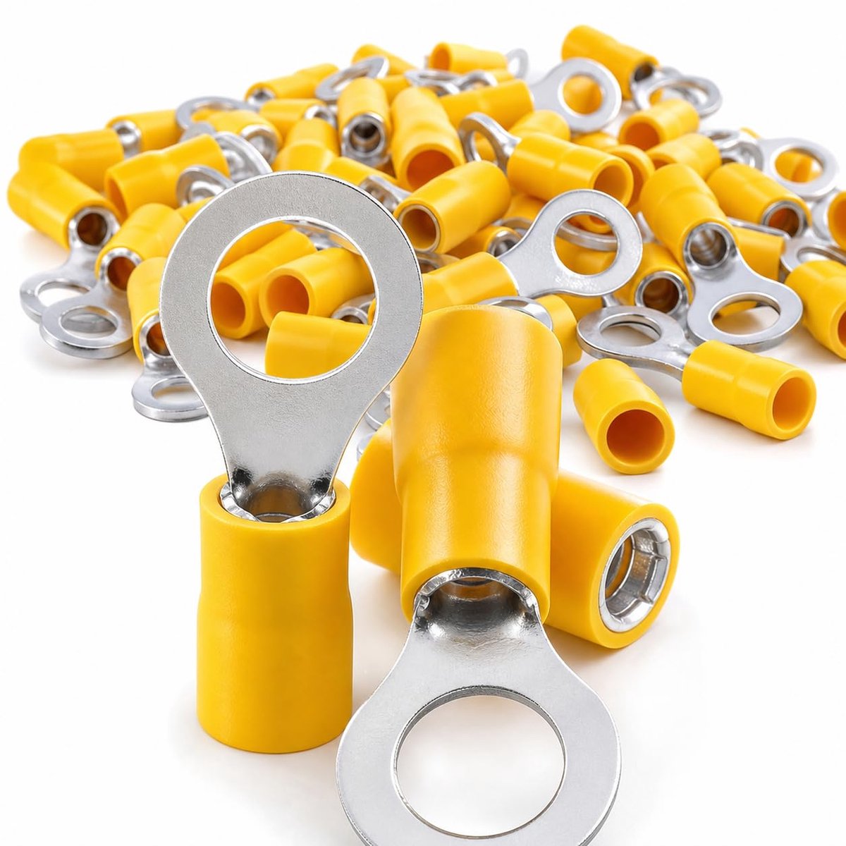 30 stuks ringschoenen 4,0 - 6,0 mm² - gatdiameter M6 - PVC kabelogen gedeeltelijk geïsoleerd - rood vertind koper (geel)