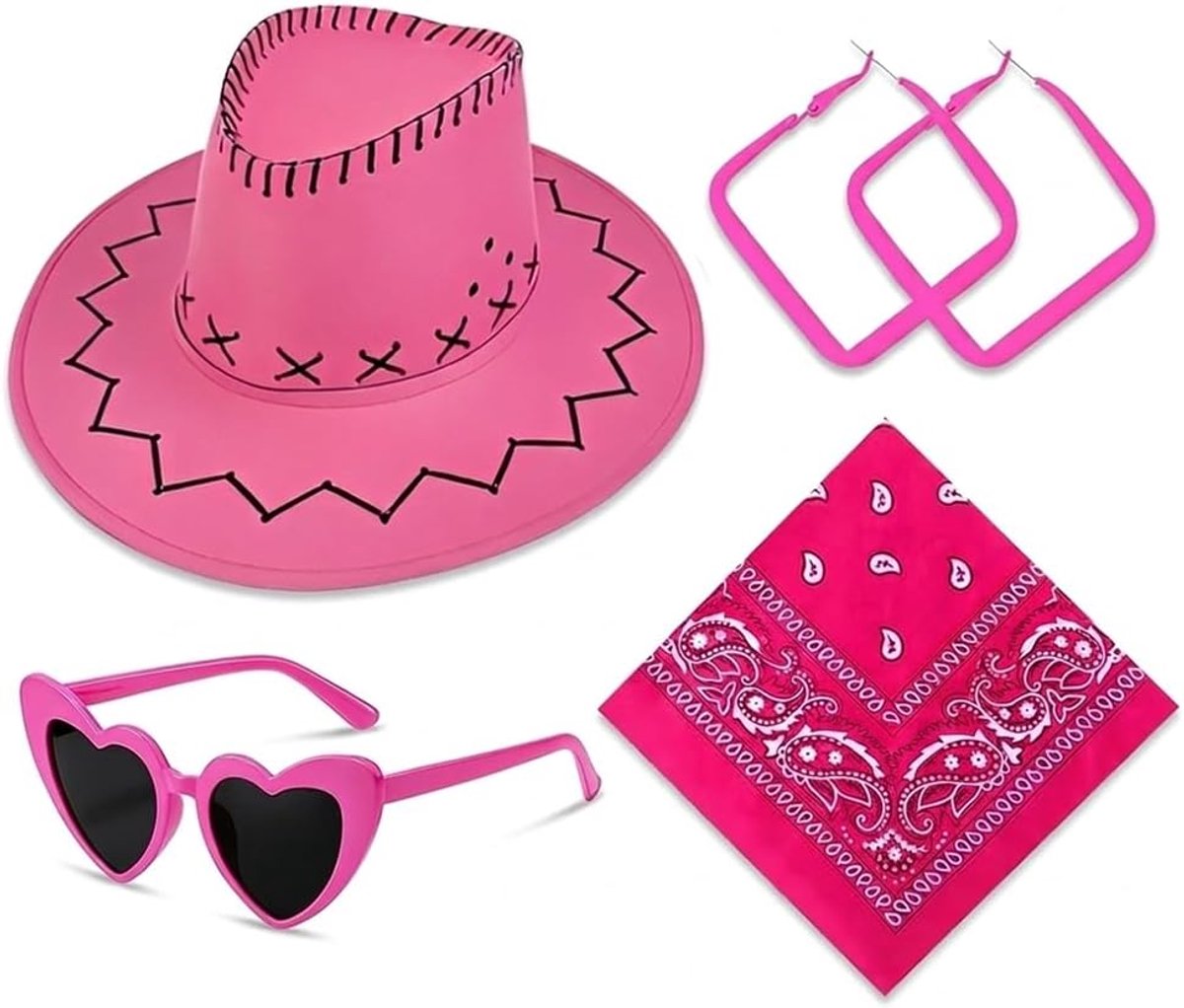 Cowboyhoed set, 4-delige accessoires van synthetisch suède, pvc