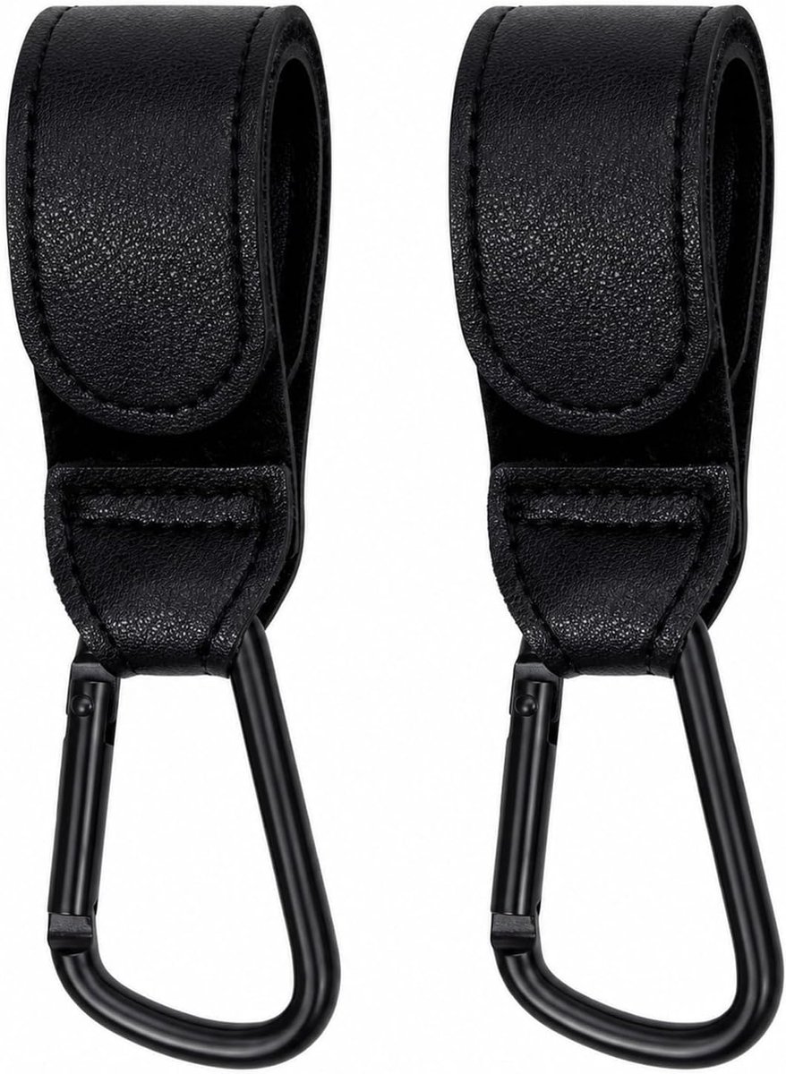 Kinderwagenhaken 2 stuks - zwart - aluminiumlegering en kunstleer - handige tasdrager voor luiertas - ShopVlot