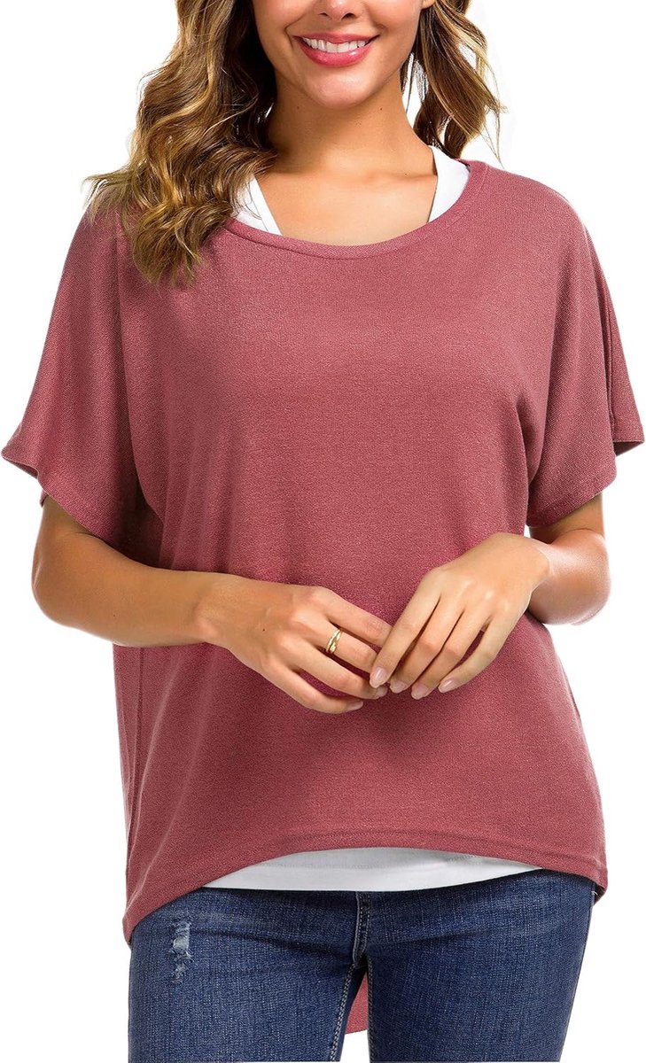 los asymmetrisch jumper sweatshirt pullover blouse bovenstuk oversized tops T-shirt, 01 Paars Rood, S