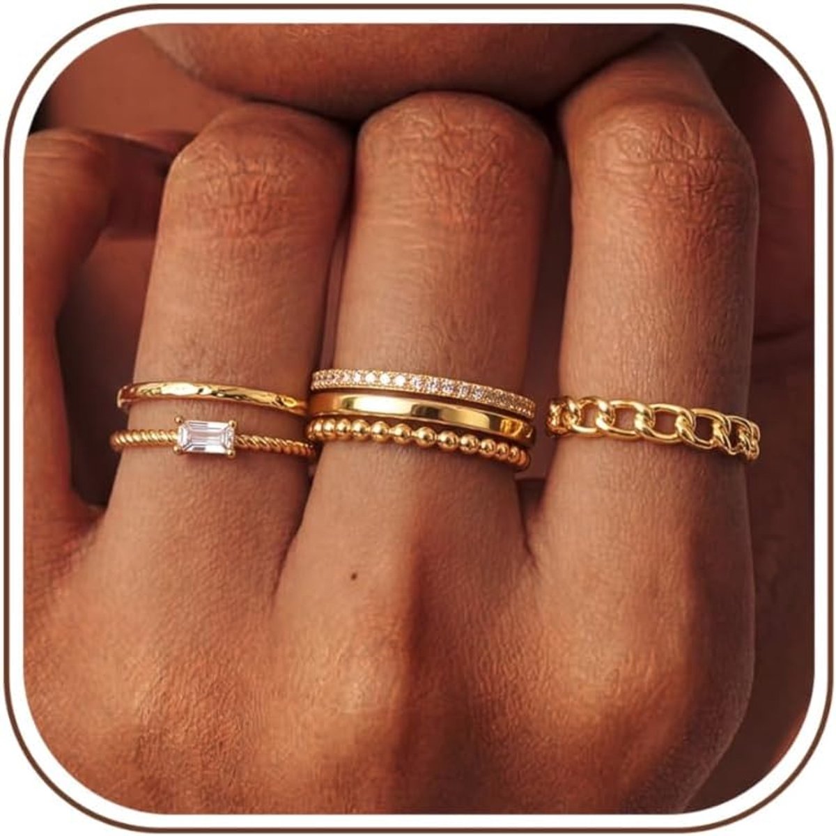 Dailygoods- Ringen Set van 6 - Gouden Ringen - Dames - Sieraden - Ringen voor Volwassenen - Ringen Organiser