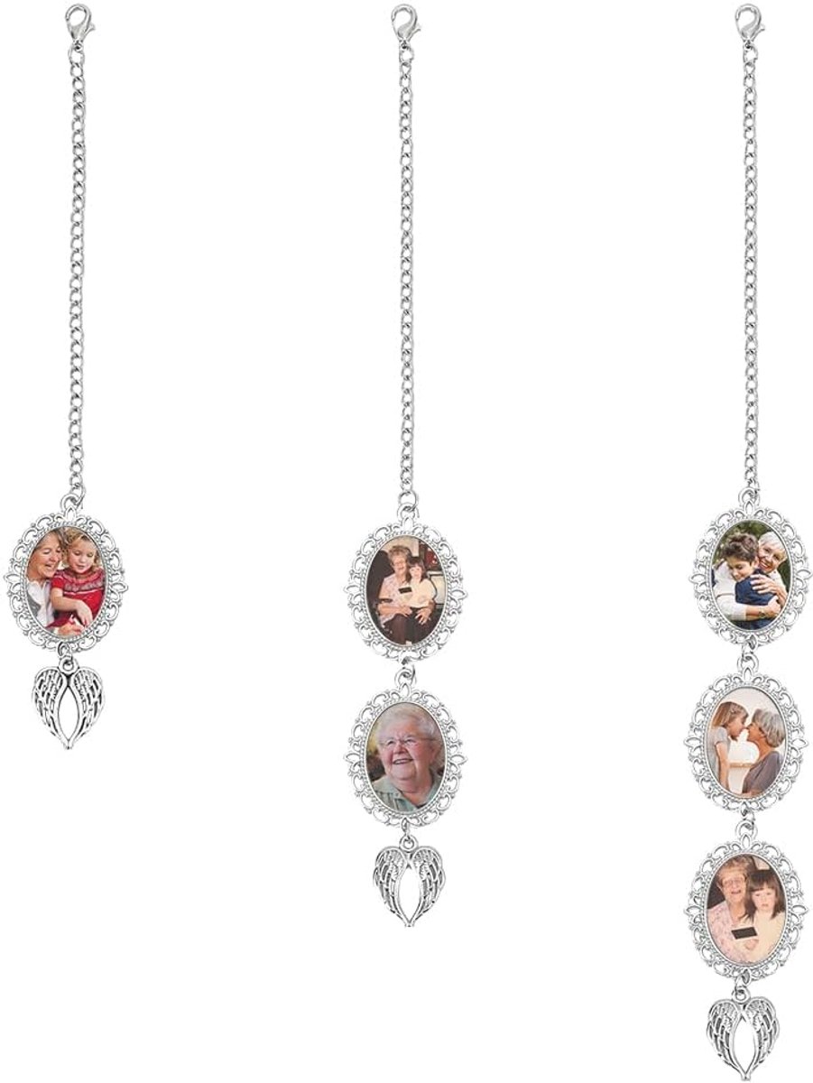 3 Gepersonaliseerde Platina Zilveren Foto Charm 3 Stijlen Herdenking Pompon Met Angel Vleugels Legering Memorial Foto Ketting