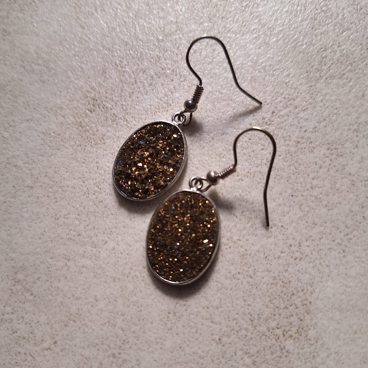 Gemstondes-silver oorhangers druzy goudkleurig ovaal 925-zilver