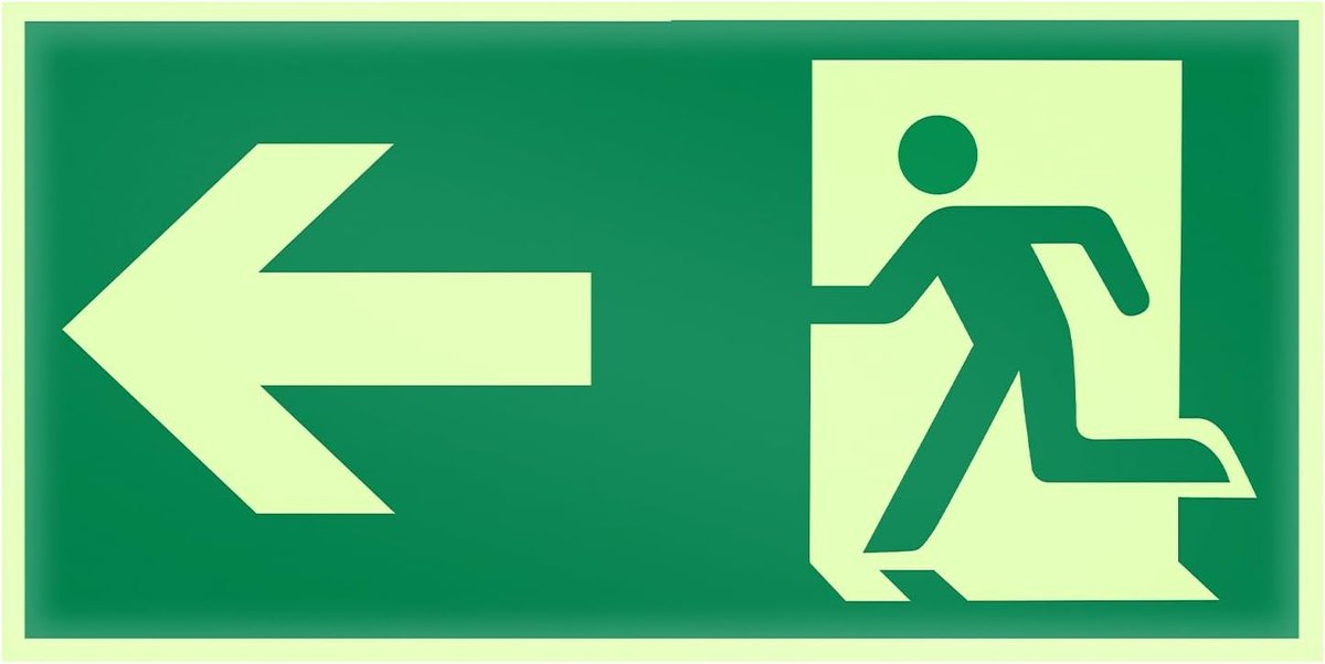 Oplichtend, links, onder, 15 x 30 cm, zelfklevend vluchtwegbord, lang oplichtend voor reddingsweg, reddingsbord, veiligheidssignalen voor gebouwen, kantoor, school, kelder