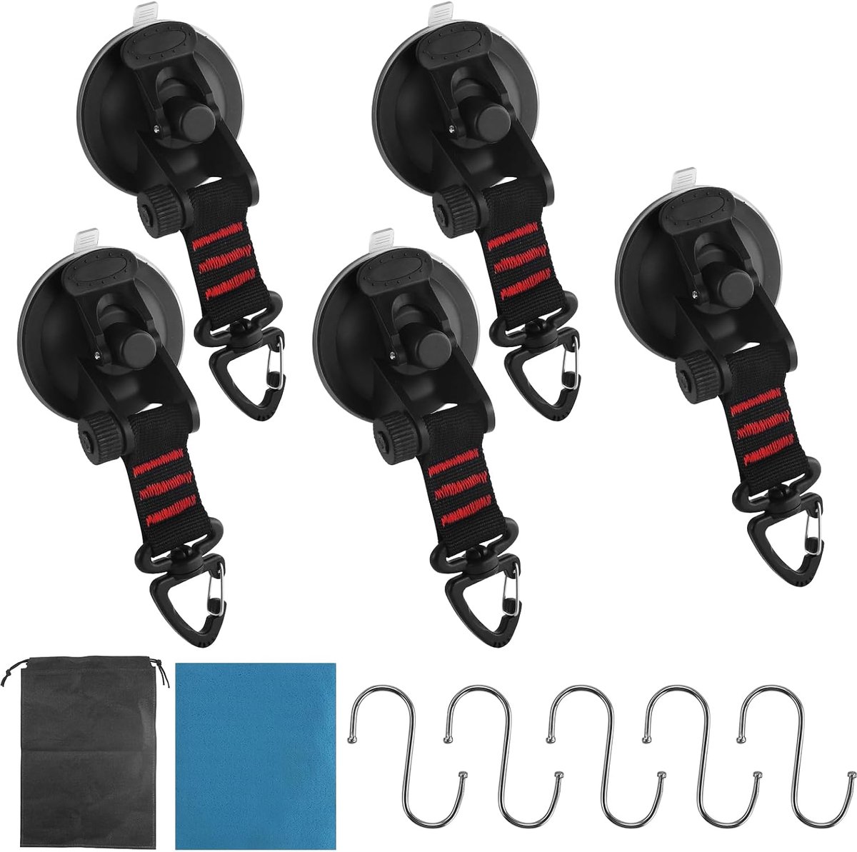 Dailygoods- Zuignappen Robuust - Zuignap met D-ringriemhaak - Zuignappen voor glas - Zuignappen voor auto - Zuignappen voor camping - Tot 10 kg draagv