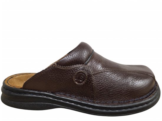 Bruine leren Josef Seibel muil met sierstiksels en een rond Josef Seibel embleem op de zijkant.