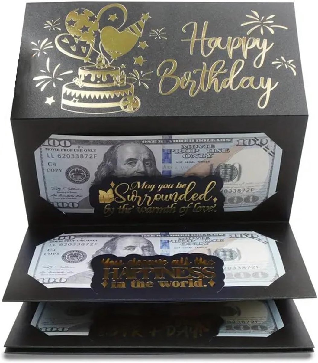 Dailygoods- Geldgeschenkverpakking Zwart - Verpakking voor Geldgeschenken - Verjaardagskaart Geldgeschenk - Creatief Vouwen - 18 x 10 cm - Uniek Ontwe