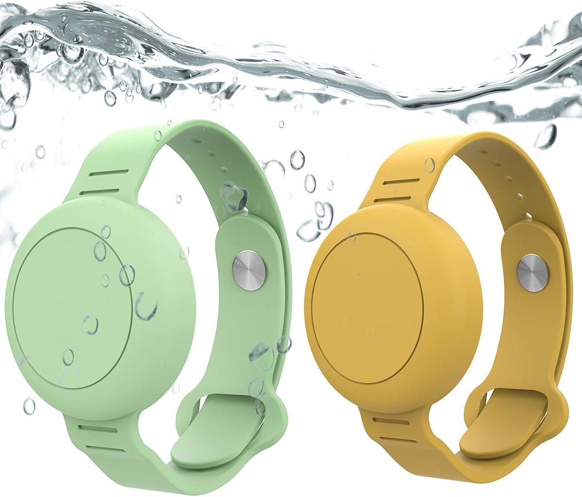 Armband voor AirTag waterdicht, anti-verlies en krasbestendig, beschermhoes voor kinderen, jongeren en senioren (Geel + Groen)