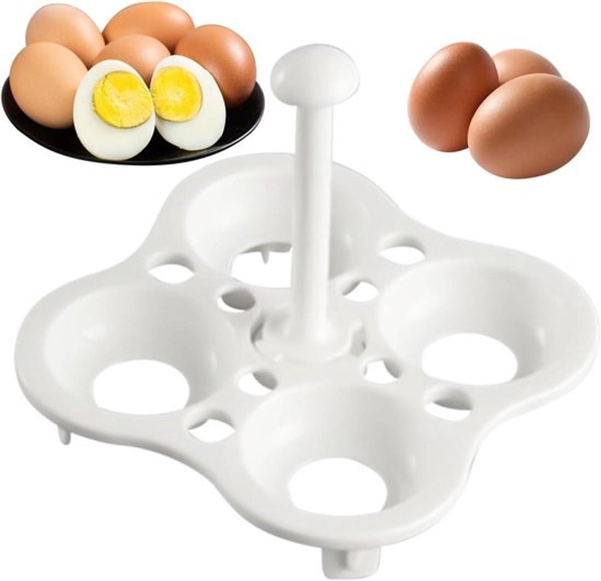 Eierrek - Stoomhouder - Eieren Koken - Hittebestendig Handvat - 3 x 11 x 3 cm - Wit