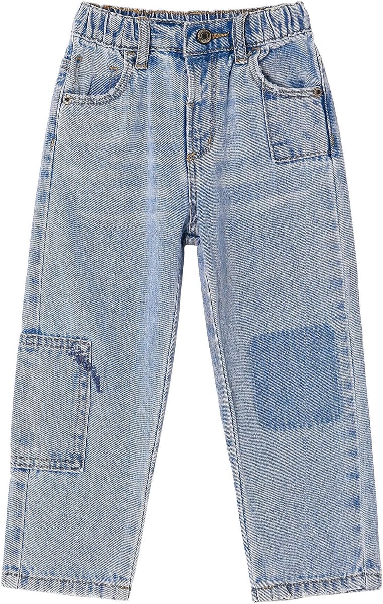 Jeans Voor Kleine Jongens, Patchwork-Jeans Met Geribde Tailleband, Lichtblauw