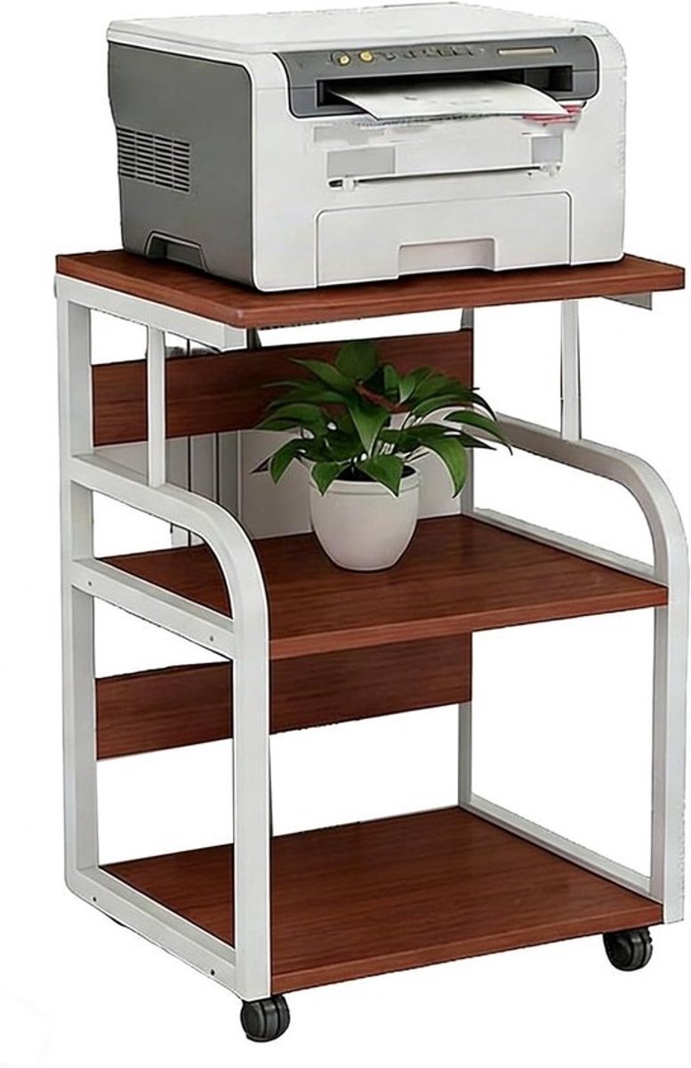 Printerstandaard Met Wielen - Printermeubel Opbergrek - Thuiswerkplek Organiseren - Stalen Frame Houtvezelplaat - 45x40x75 cm - Bruin
