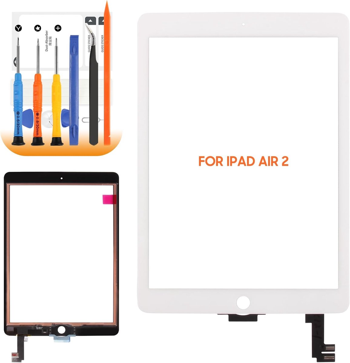 Touchscreen voor iPad Air 2 Touch Screen voor iPad Air 2e generatie A1566 A1567 9,7 inch digitalizer digitizer glazen paneel met reparatieset (geen lcd-display)