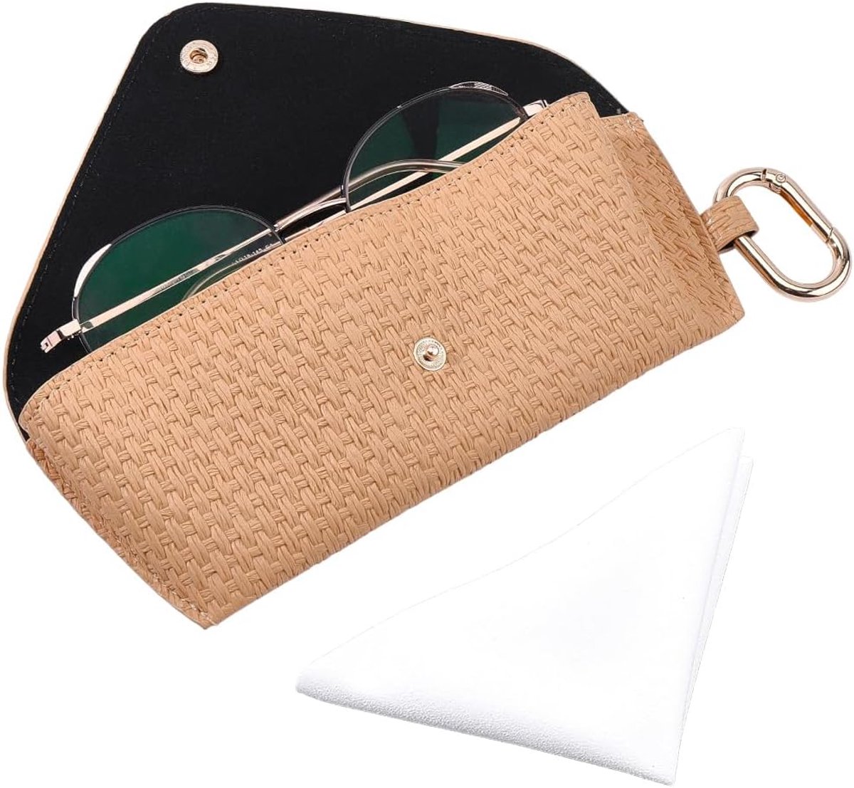 Dailygoods - Geweven Stro Brillenkoker met Cliphaak - Boho Rotan Reisbril Case