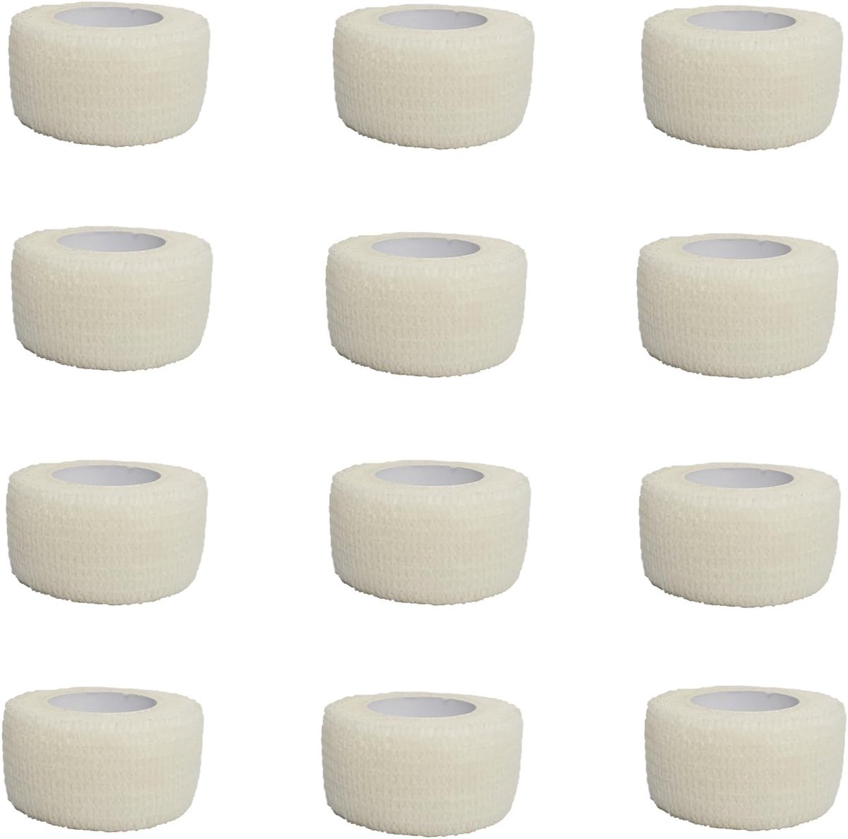 12 Rollen Zelfklevend Elastisch Verband 2.5cm x 4.5m Athletic Tape Elastic Cohesive Bandage Verband Wondverband Fixatieverband voor Knieën Polsen en Enkels Wit