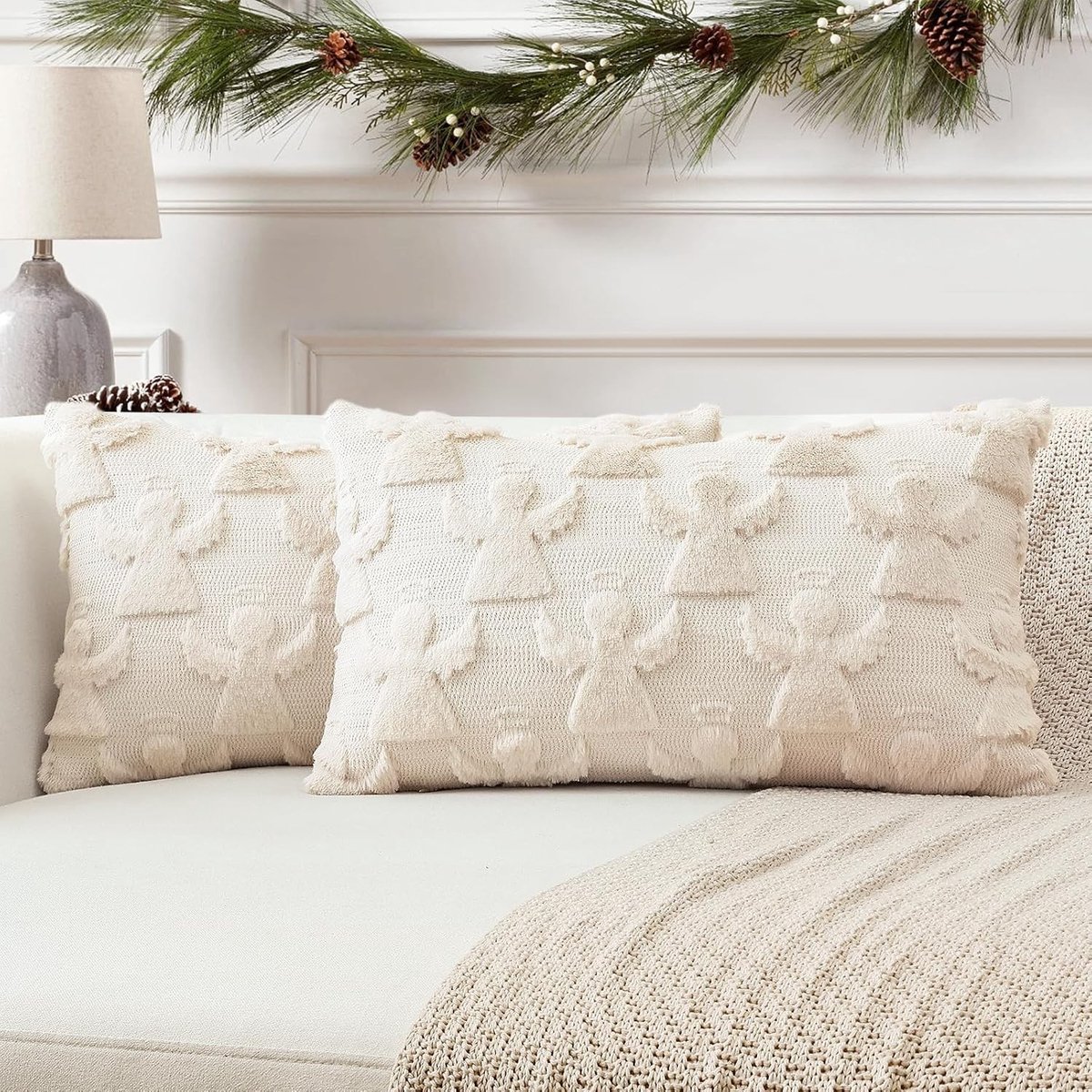 Set van 2 Zachte Pluche Kussenhoezen van Wol in Luxe Kerststijl voor Sofa en Slaapkamer - Crème Beige 40x60cm, Decoratief en Comfortabel