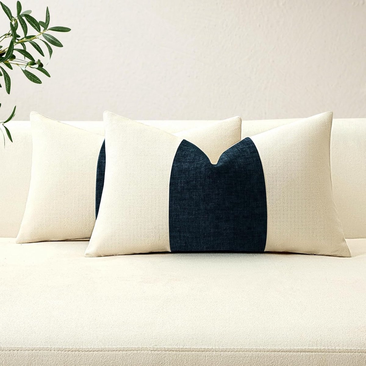 Set van 2 Kussenhoezen van Katoen en Linnen, Geometrische Chenille Patchwork Kussens voor Sofa, Bed en Kantoor, 30 x 30 cm