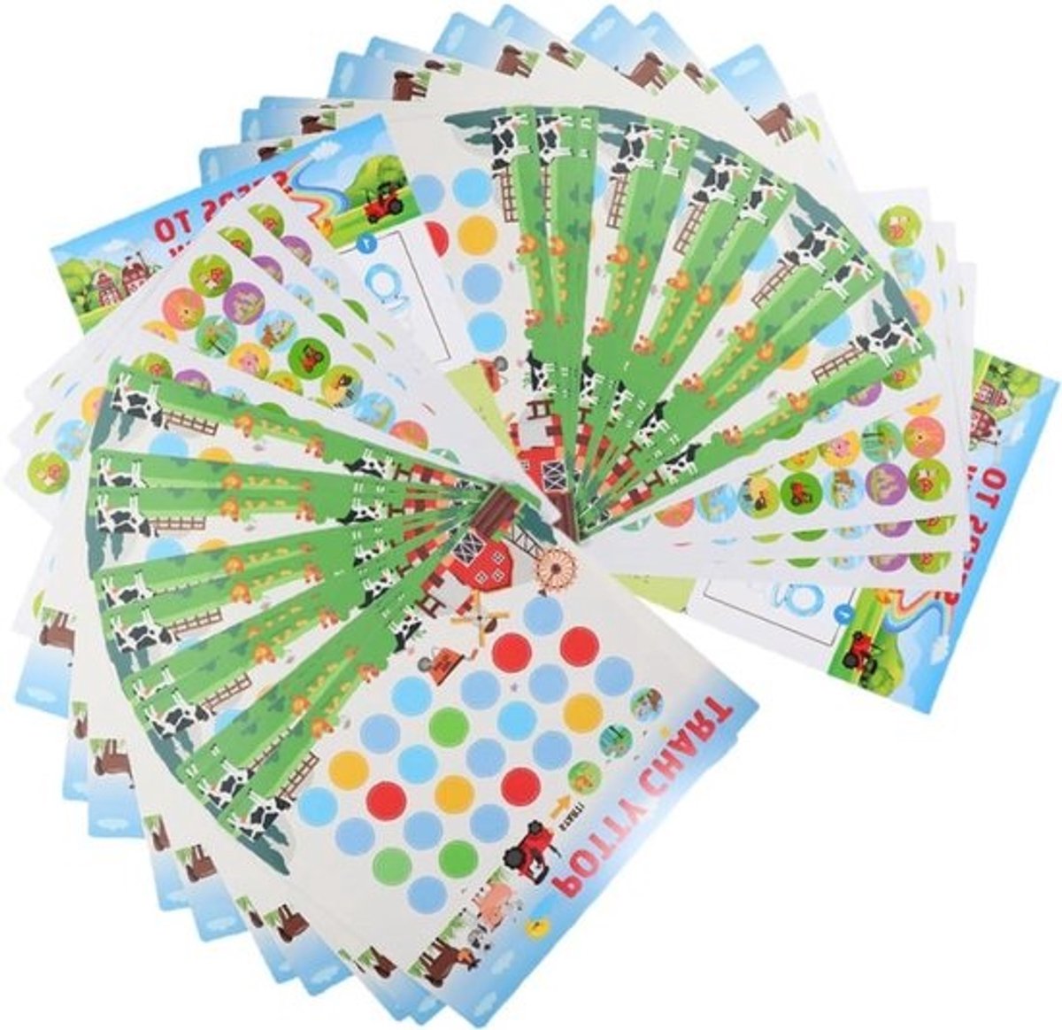 Zindelijkheidstraining Stickerkaart - Beloningssysteem Peuters - Leren Toiletgewoonten - Cartoon Boerderij Thema - 10 Kaarten 70 Stickers - Multi